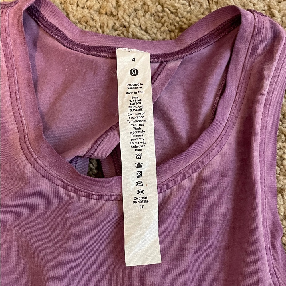 Lululemon ALL TIED UP TANK SIZE 4 NWT rustic lavender - Picture 10 of 11